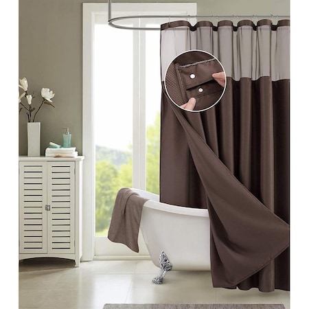 Gfancy Fixtures 72 x 70 x 1 in. Brown Modern Grid Shower Curtain & Liner Set GF2627948